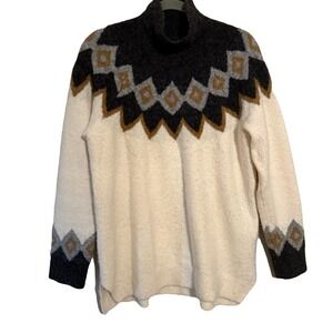 Abercrombie‎ & Fitch Tartan Fair Isle Turtleneck Sweater Cream Black Brown Gray